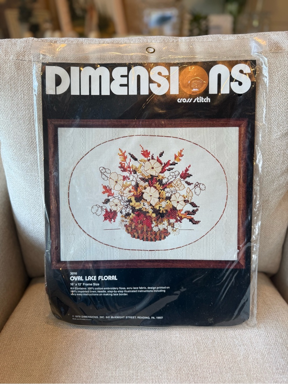 Dimensions Oval Lace Floral Cross Stitch Kit - #3016 Cream with Autumn Colors